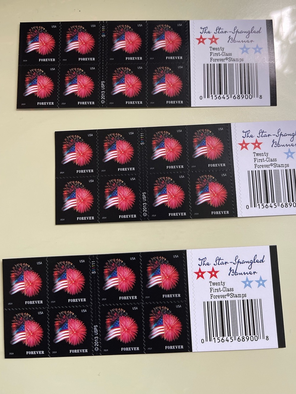 THREE (3) Books of Star-Spangled -Fireworks- Banner Forever Stamps